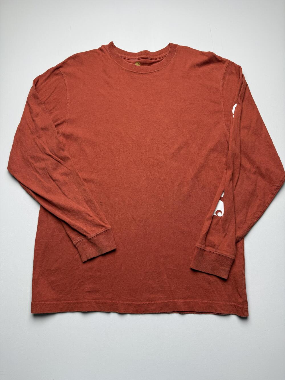 Carhartt Shirt Mens Medium Orange Long Sleeve Logo Tee Tagless Workwear Relaxed